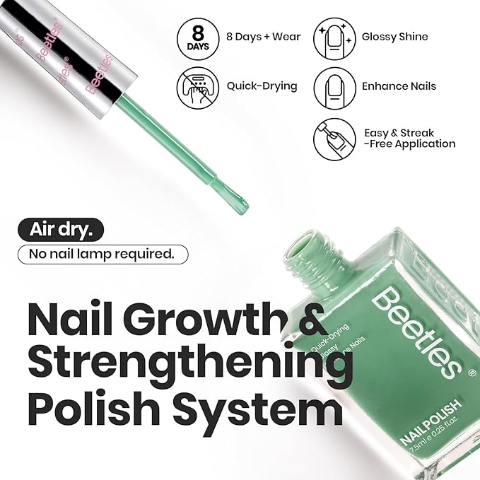 Beetles Green Nail Polish Set P181, 6 Colors Blue White Nail Polish Set, Green Collection Quick Dry Long Lasting Manicure Patricks Day DIY Nail Art Salon Home Gift For Women
