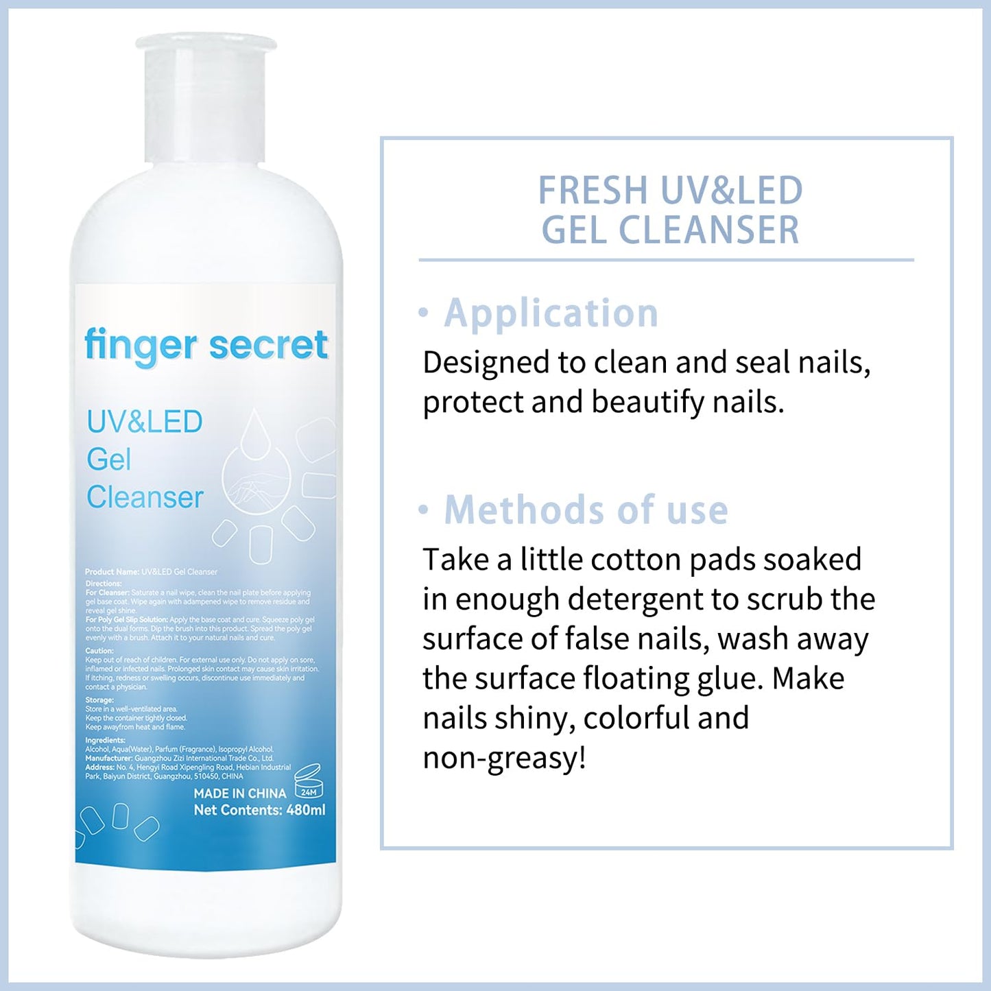 Gel Nail Cleanser,finger secret Gel Cleanser 480ML,UV LED Gel Cleanser,Nail Surface Cleanser,Nail Cleaning Solution for UV Gel Nail Polish Lacquer Nails Care