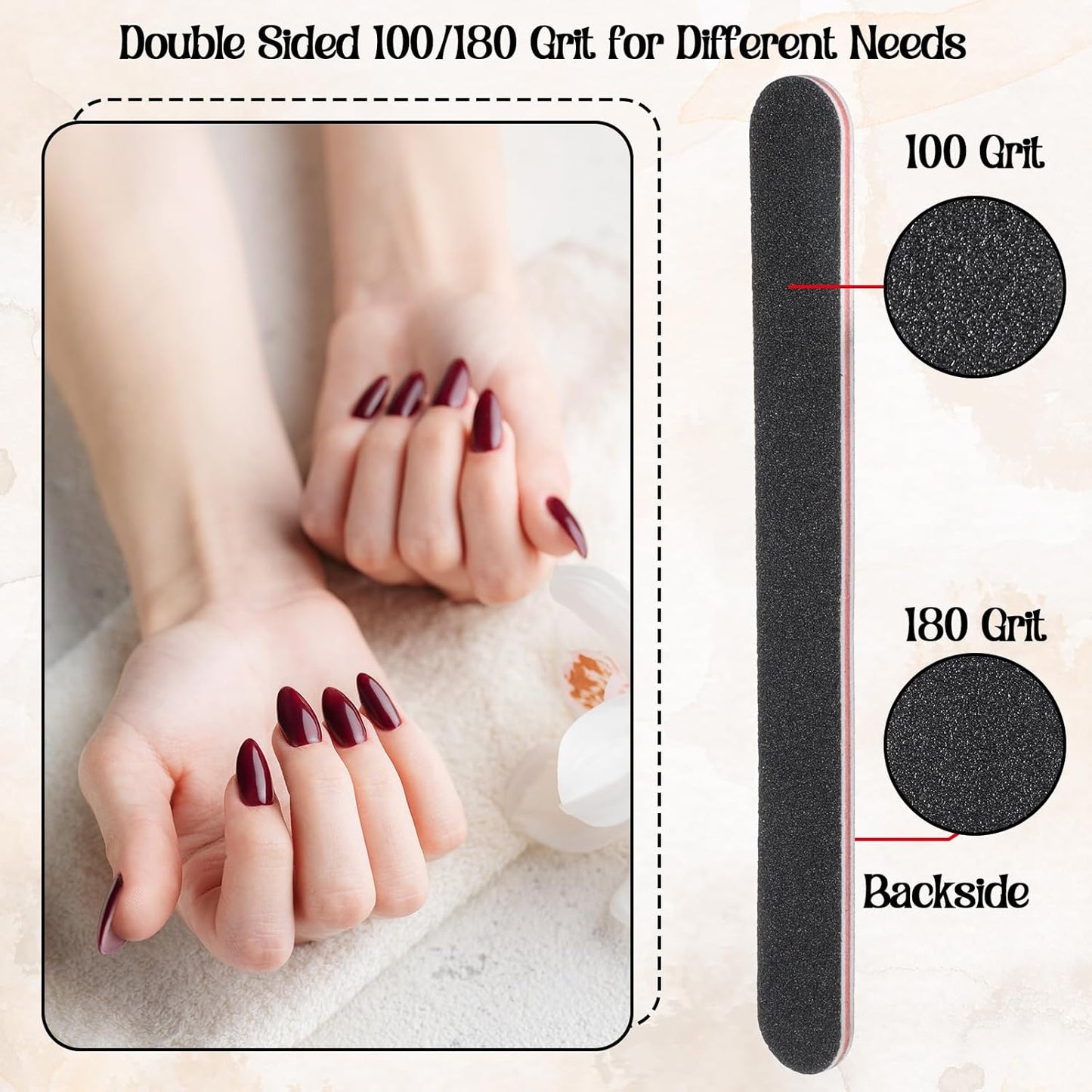 Nail Files (200 Pack), Professional Emery Board 100/180 Grit Nail File Double Sided Emory for Natural and Acrylic Nails Fingernail Files for Gel Nail Reusable Manicure Disposable Pedicure Black