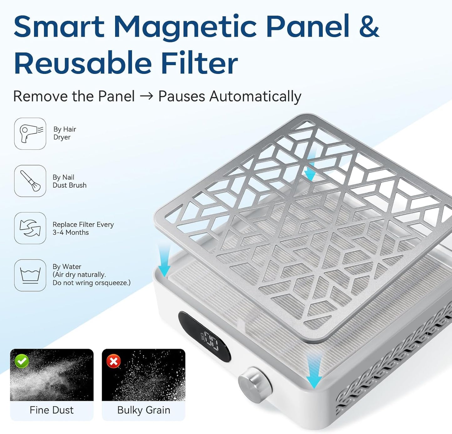 Makartt Nail Dust Collector - Nail Fan Dust Collector Nail Tech Quiet Vacuum, Professional Cordless Rechargeable Extractor, Easy to Clean with Powerful Suction, LCD & Reusable Filter (DACCAL)
