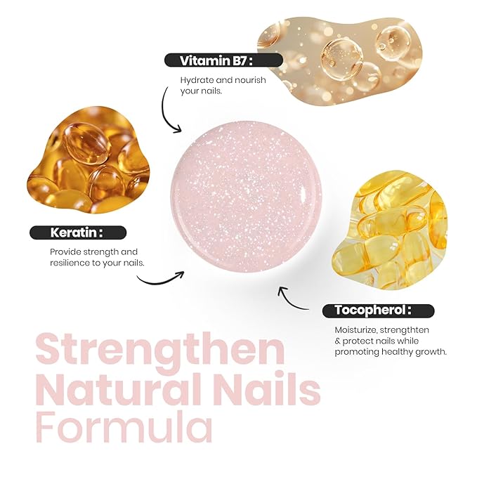 Beetles Nail Strengthener Polish - Dreamy Pink Haze Color Nail Polish Fast Drying for Nail Growth and Strengthener Dreamy Pink Haze Holographic Nail Art 15ml