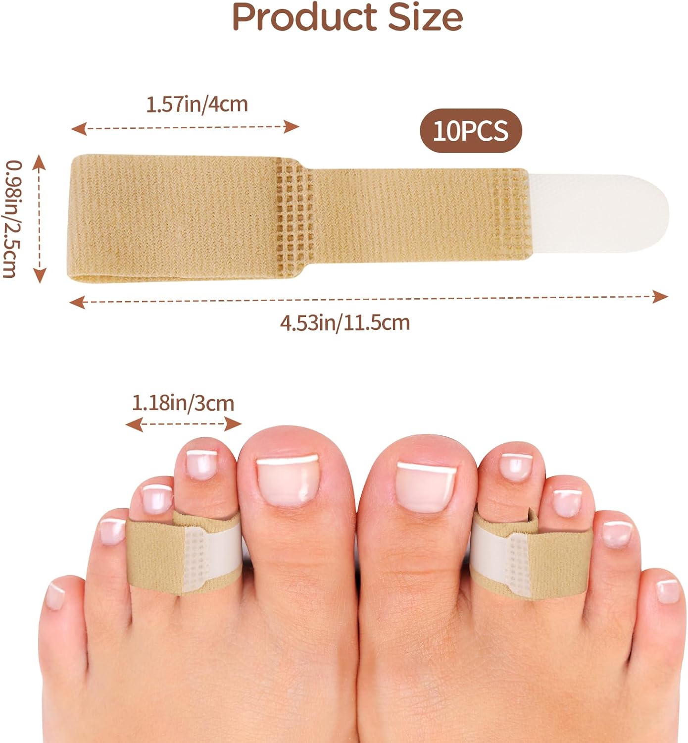 10 Pack Adjustable Fabric Toe Wraps - Comfortable Toe Corrector Protectors for Bunion Relief and Foot Care