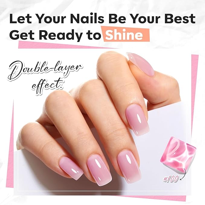 modelones Jelly Nail Polish, Summer 6 Colors Sheer Nude Pink Milky White Neutral Nude Nail polish Set Long Lasting Quick Dry Transparent Manicure DIY Nail Art Salon Home Gift for Women Girl