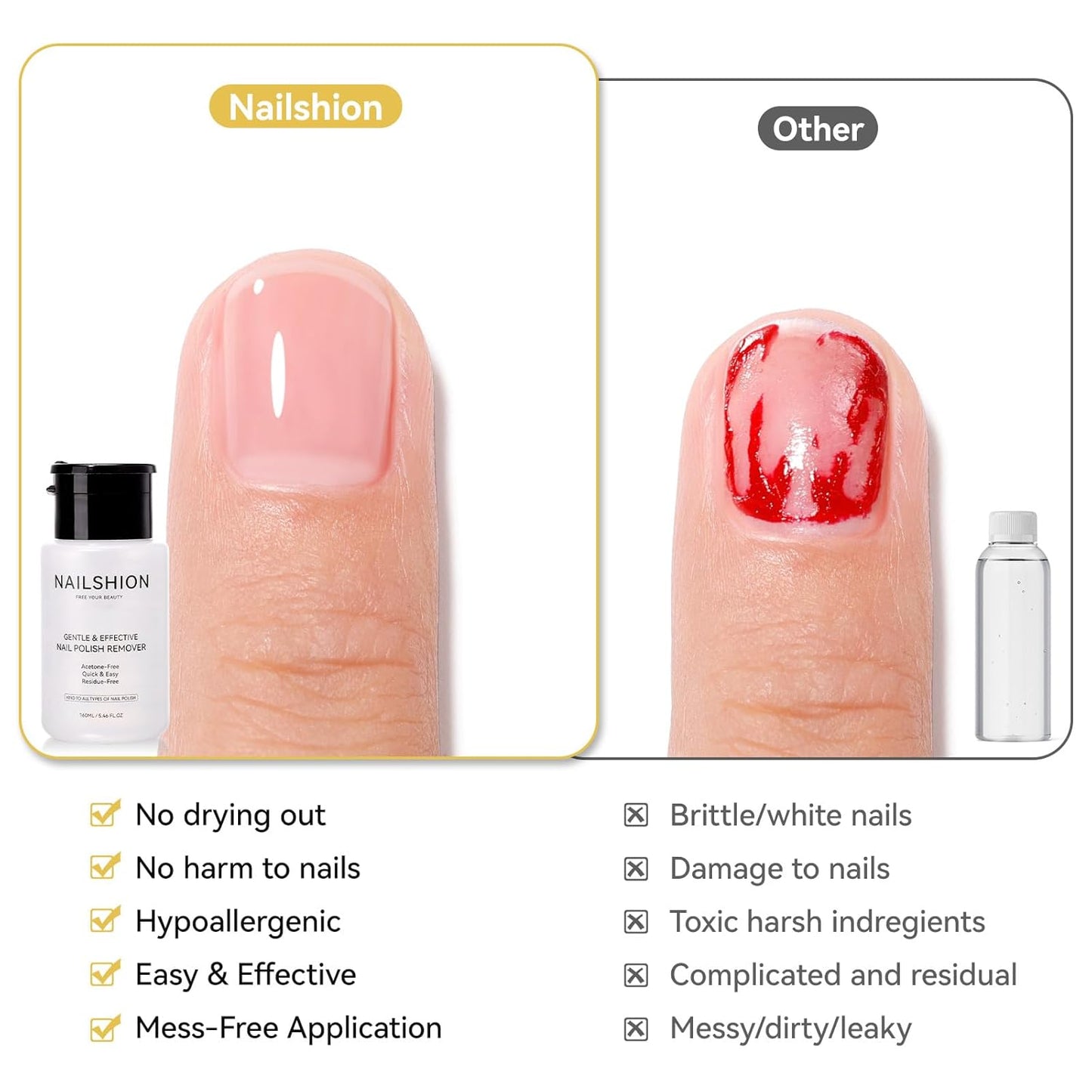 Nail Polish Remover Non-acetone, 5-10s Fast Remover for Regular Nail Polishes, Reusable Push-Down Pump Dispenser, No Toxic Gentle Removal, Rich in VE Non-Drying, 5.46 fl. oz