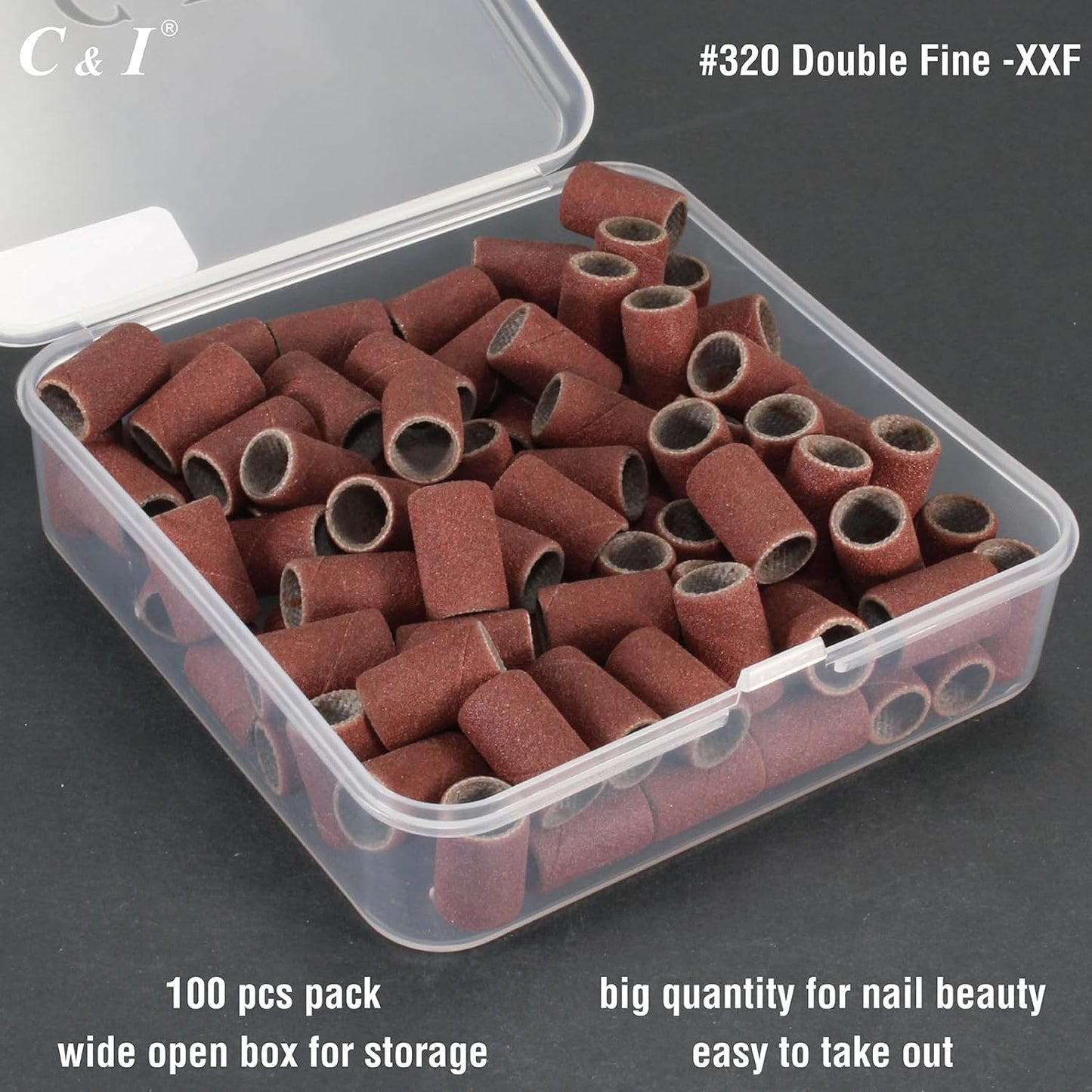 C & I Nail Sanding Bands 100 PCS Plus Upgrade Mandrel 1 PC, Nail Drill Bits for Acrylic Gel Nails Remove, Natural Nails Buffer for Nail Prep and Nail Shiner (Brown, #320 Double Fine)