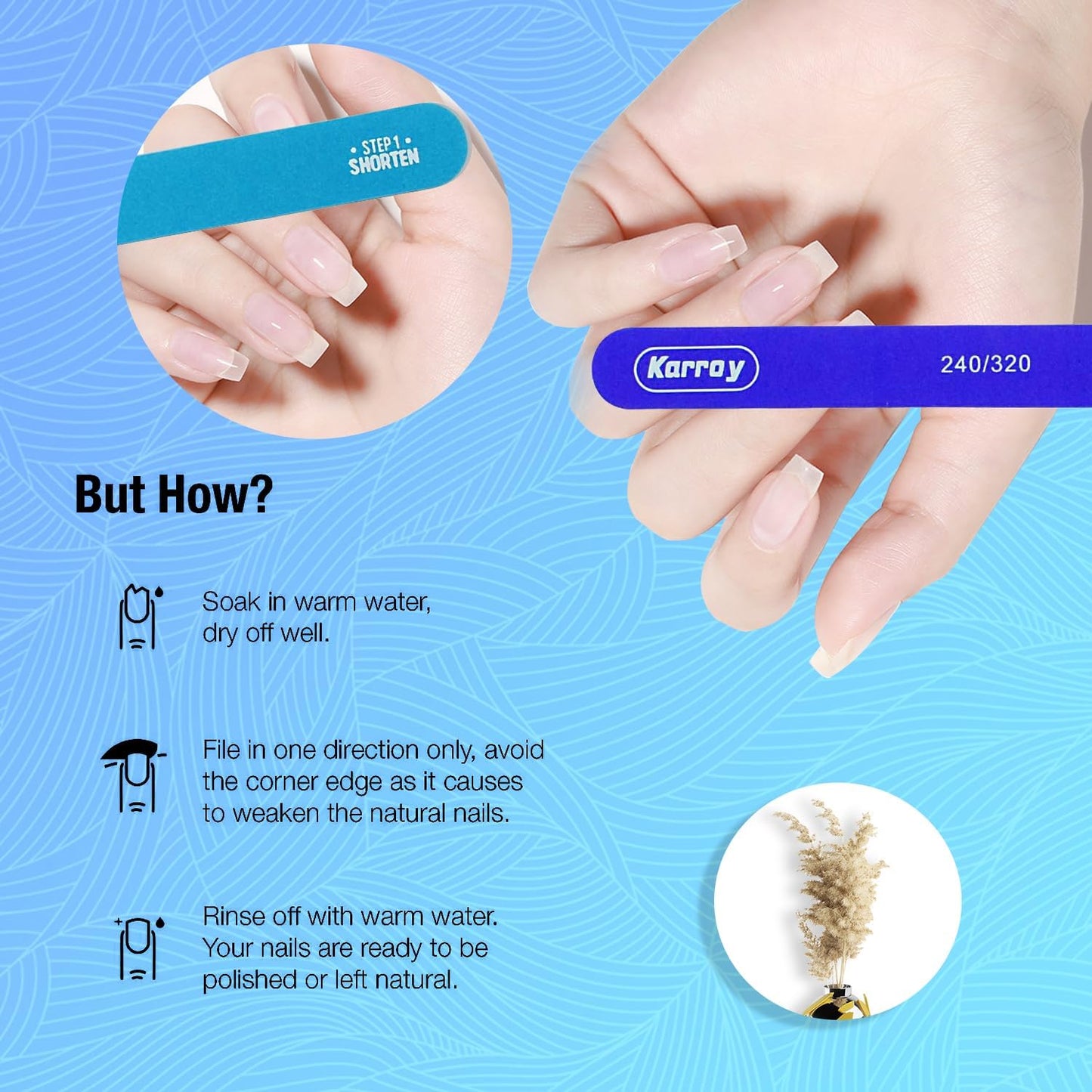 Nail File and Buffer for Natural Nails Dual Sided 2 Steps Shorten and Shape Nail Tools 20pcs 240/320 Grit