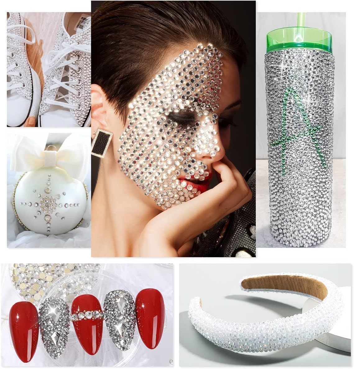 2550pcs Crystal Clear Nail Art Flatback Rhinestones for Face Makeup, White Nail Gems Gemstones K9 Glass SS4SS20 6 Sizes Bling Diamonds Stones w Tweezer & Wax Picking Pen for DIY Crafts