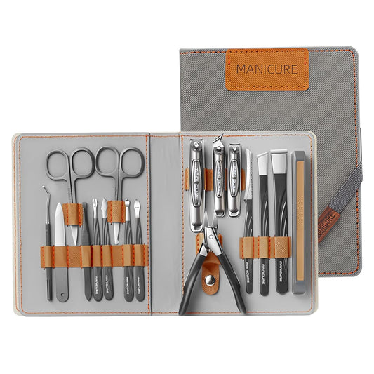 Manicure Set Professional Nail Clippers Pedicure Kit, 16 pcs Stainless Steel Nail Care Tools Grooming Kit with Storage Bag for Men Women Gift