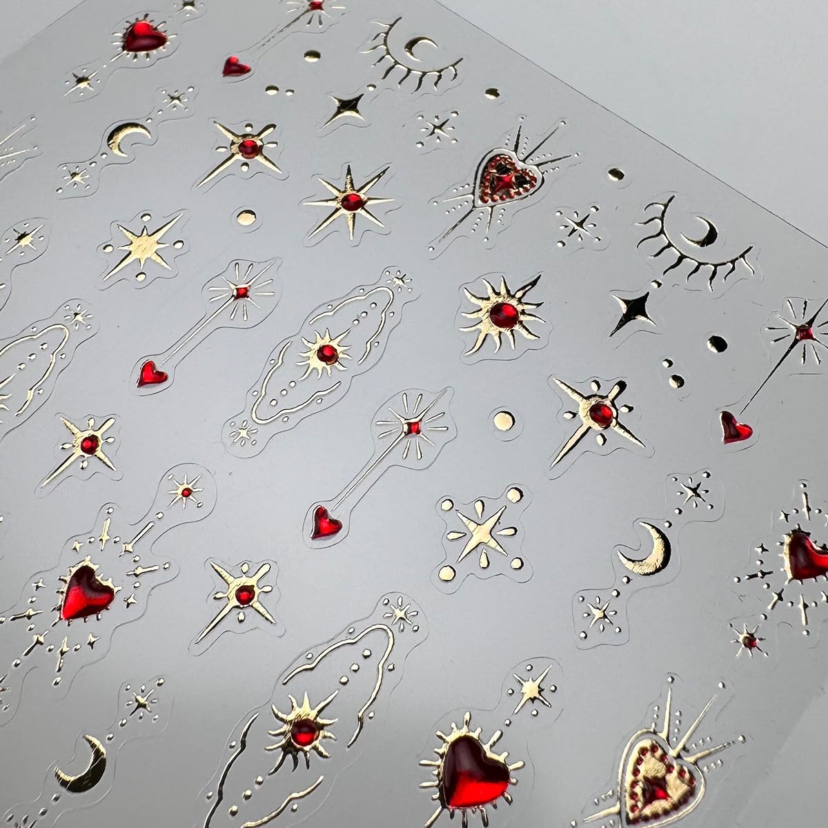 5D Embossed Gold Star Nail Stickers - Red Heart & Moon Nail Art Stickers for Valentine's Day DIY Manicure
