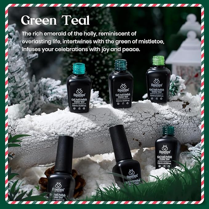 Beetles Christmas Green Gel Polish, 6 Color Glitter Green Lime Olive Emerald Shade, Soak Off UV Nail Lamp Jelly Sparkle Gel Nail Polish Set DIY Manicure Gifts for Women
