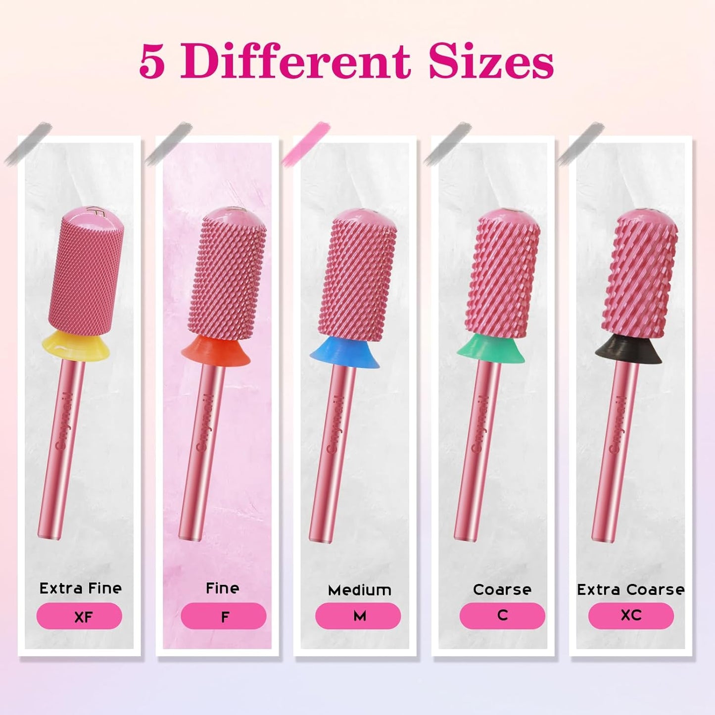 3/32" Large Barrel Smooth Round Top Tungsten Carbide Nail Drill Bit Safety Bit for Gel & Acrylic Removal, 2-Way Rotating Efile Tip, Salon Electric File Accessory (F Grit, Rose Red)