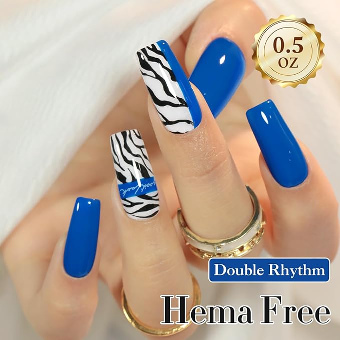 Double Rhythm 0.50 OZ Gel Polish Hema Free Same Color Same Bottle Golden Round Translucent Neutral Natural Milky 15 ML Jelly UV Polish Art DIY at Home (Dark Blue-C1335)