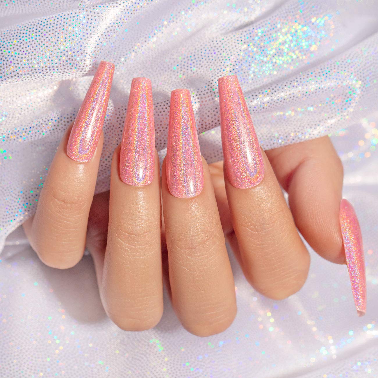 RARJSM Holographic Nail Polish Glitter Pink Gorgeous Glossy 1 Pcs 7.5ml Sparkling Gel Polish Curing Required for Four Seasons Salon Nail Art DIY Home RAR69