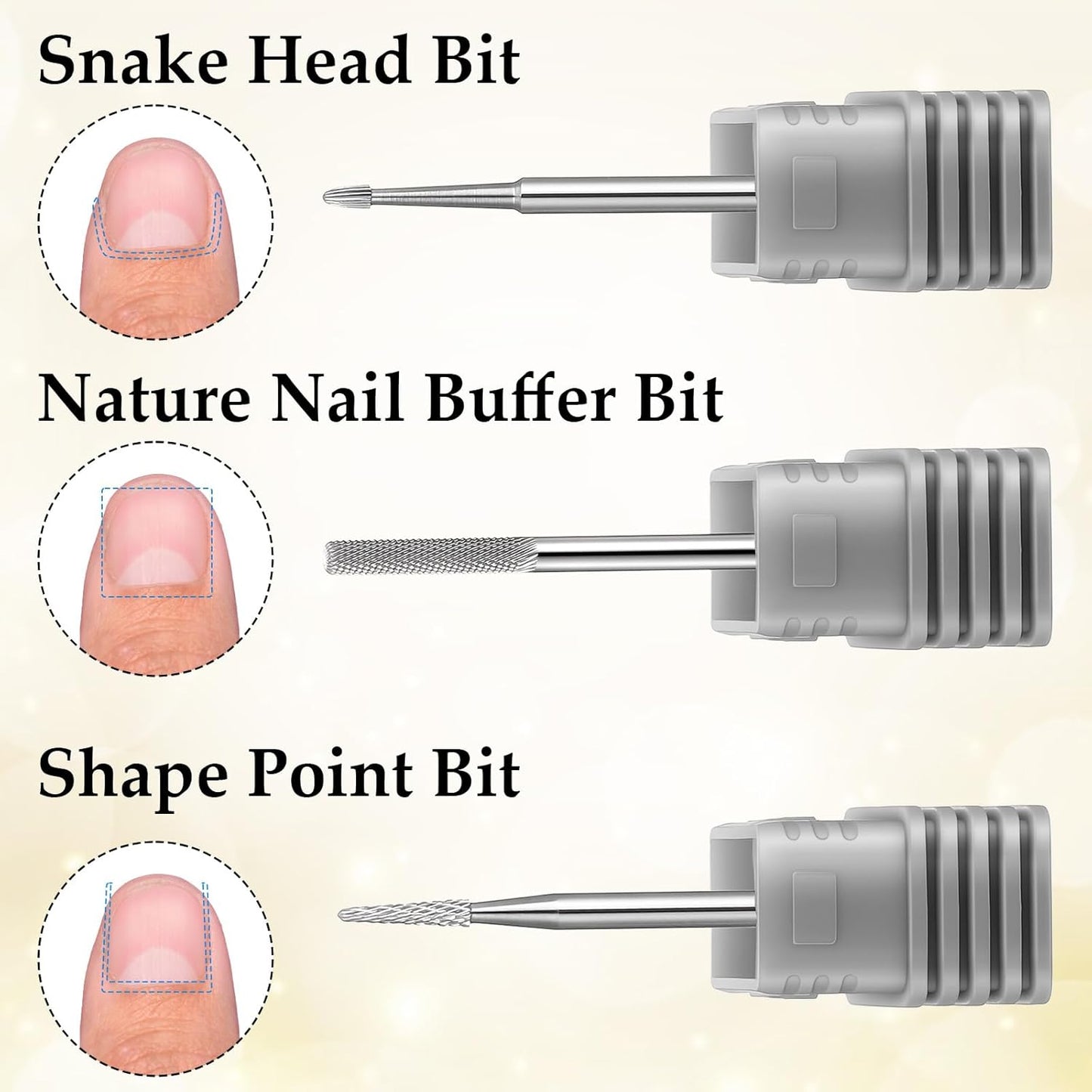 Nail Drill Bit Set, 3Pcs Carbide Cuticle Bit for Nails Drill, Professional Nail Buffer Bits for Manicure Pedicure Cuticle,Dead Skin Gel Polish Remover Tool, Nails Supplies for Home & Salon