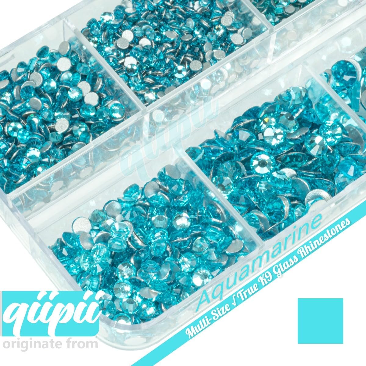 2550pcs Water Blue Aquamarine Nail Art Flatback Rhinestones for Face Makeup Lake Blue Nail Gems Gemstones K9 Glass SS4~SS20 6 Sizes Diamonds Stones Crystals w Tweezer & Picking Pen