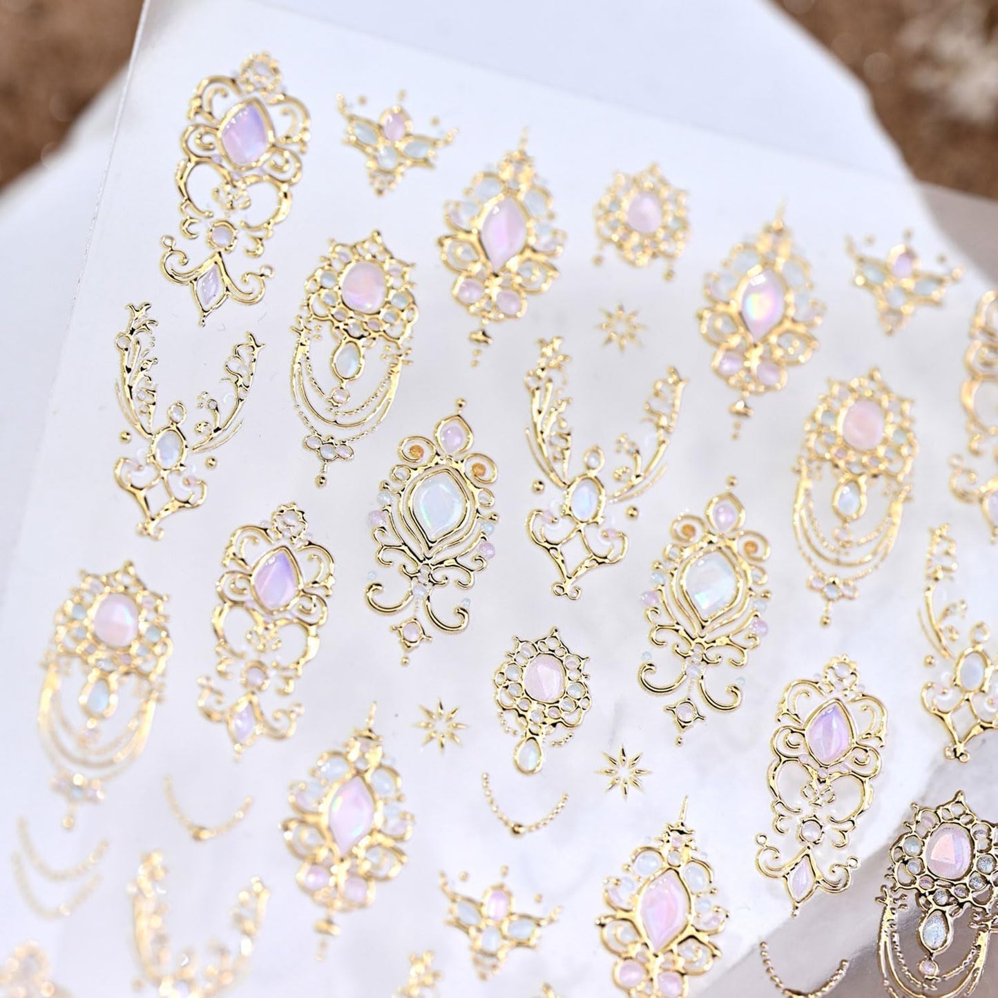 5D Embossed Gold Nail Stickers for Nail Art Gemstone Nail Art Stickers Vintage Gold Nail Decals Self Adhesive Nail Design Manicure Supplies Charm for Women Girls Nails Decorations