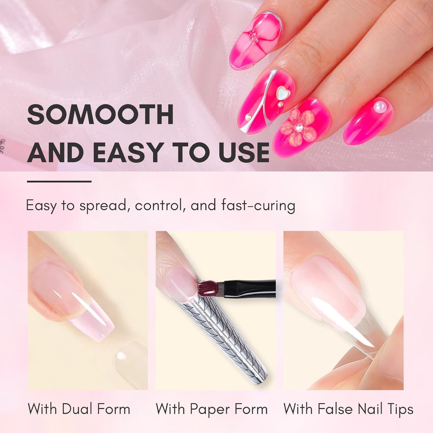 Makartt Poly Nail Gel-50ML Large Capacity-Dazzling Pink Color, Strong Builder for Extension Overlay Strengthener 3D Diy, Long-lasting for Nails French Manicures Home Salon-Pink Flare