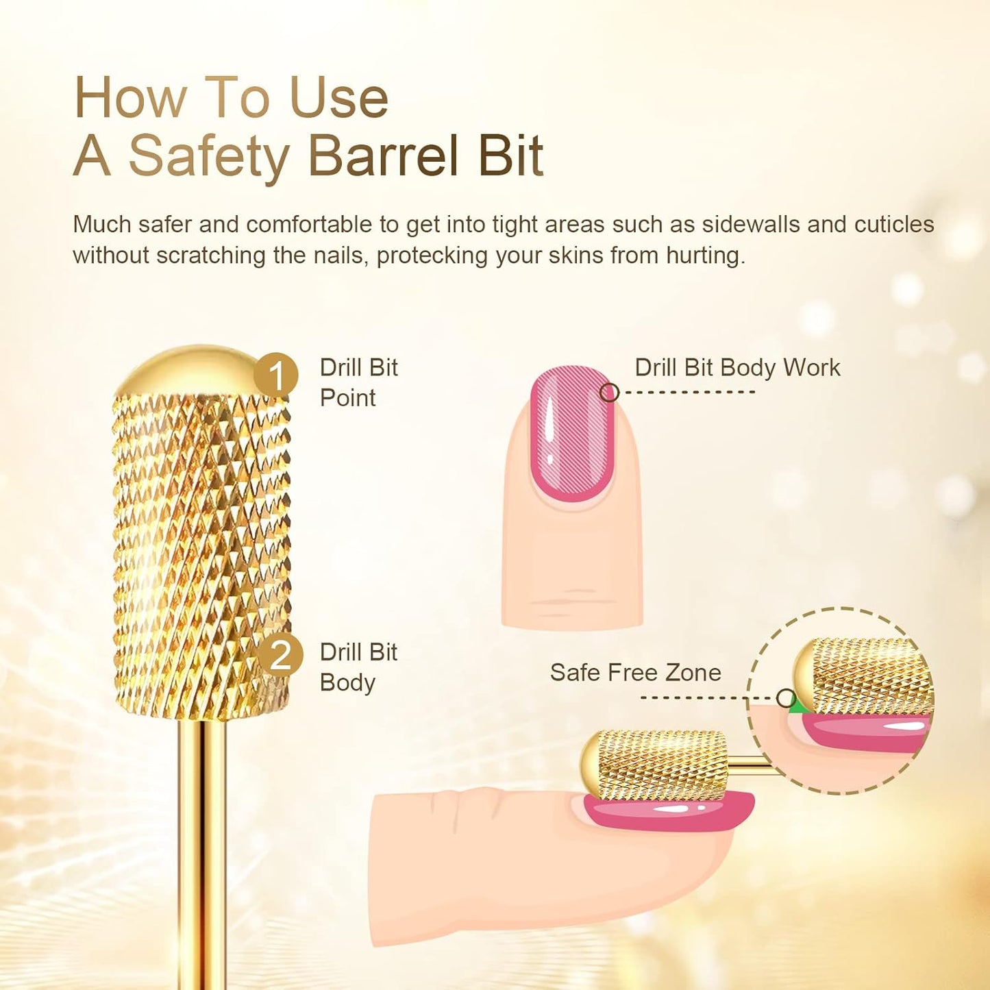 Nail Drill Bit Set, Corfulra 3pcs Safety Bits for Nail Drill, Tungsten Carbide Nail Drill Bits, Smooth Round Top Large Barrel Bits, Nail Supplies for Nail Tech to Remove Acrylic Nails (XF & M & XC)