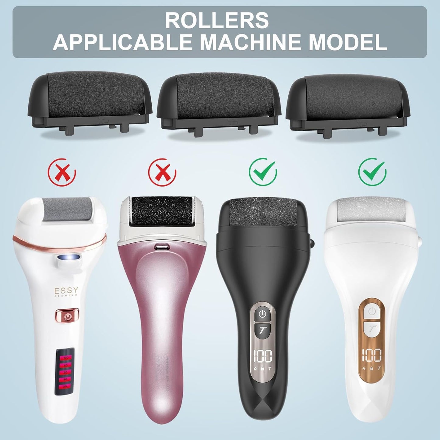 Callus Removers 8 Pack Replacement Rollers Heads for Electric Feet File Pedicure Tools, Pedicure Kit Refill Rollers 3 Extra Coarse, 3 Regular Coarse, 2 Fine Coarse Refill Rollers