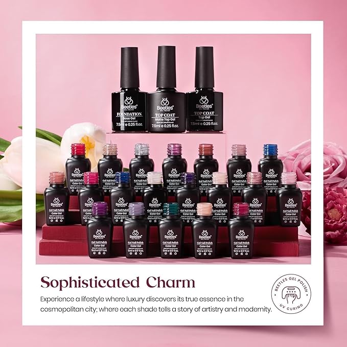 Beetles Winter Gel Polish Set 20 Colors Neutral Shimmer Red Nude Brown Gel Nail Polish Kit with Base Coat Matte Glossy Top Coat Soak off Uv Lamp Manicure Set Gift for Women Sophisticated Charm