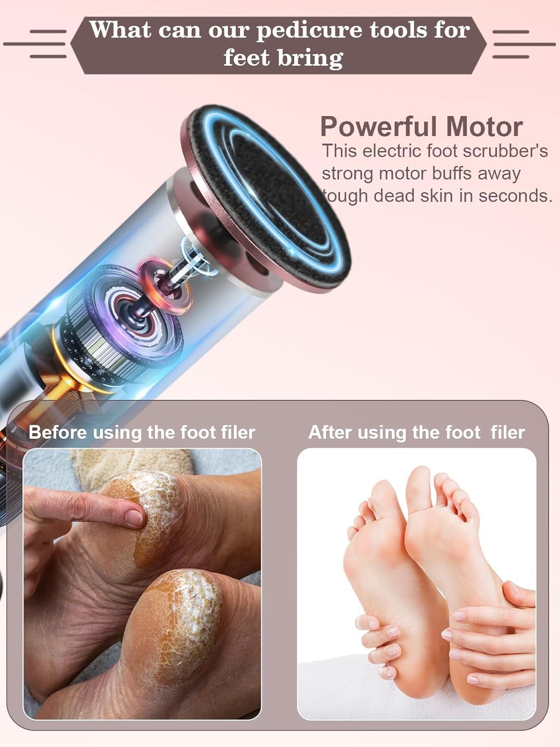 Electric Foot Callus Remover,Foot Scrubber & Callus Remover for Feet Foot Spa Pedicure Tool with 60 Grinding Discs Professional Electric Foot File Ideal (Light Pink)