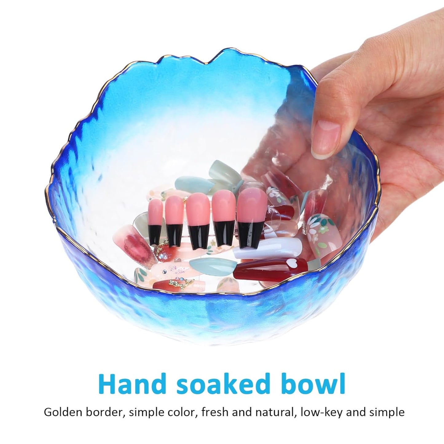 2pcs Glass Nail Soaking Bowls, Manicure Hand Soak Polish Remover Wash Soaker Supplies, Nail Art Tips Bowl for Fingernail Toenail Caring Polish Removal, 5.3In