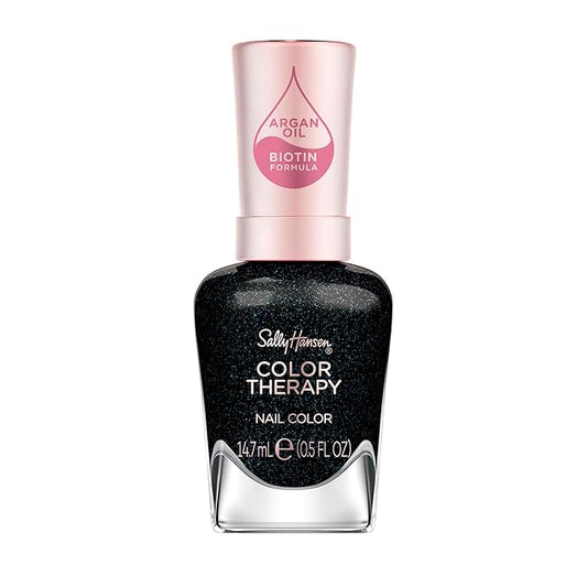 Sally Hansen Color Therapy Nail Polish | Biotin, Argan Oil, Long Lasting, Healthy Nails, Nail Strengenther, Opaque | 455 Time For Blue| Dark Cyan Blue Nail Color