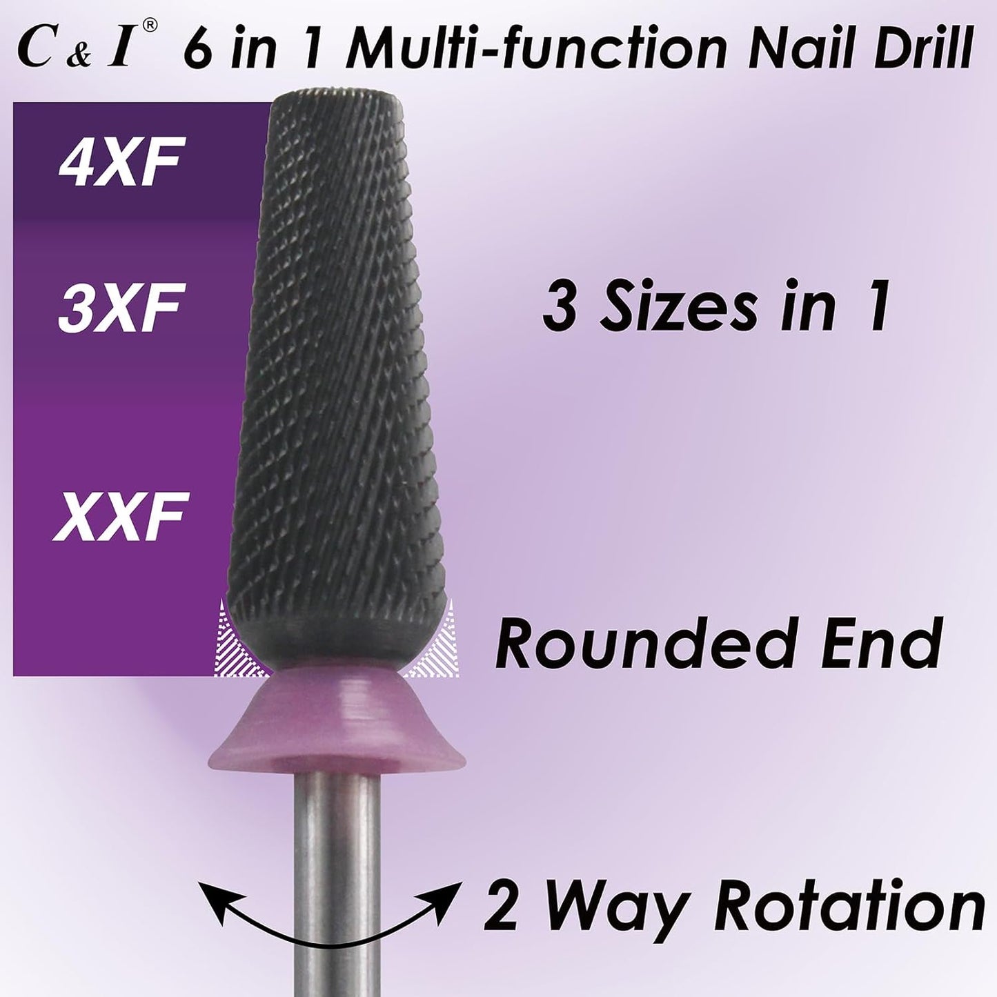 C & I Nail Drill Bit 6 in 1 Multi-function Rounded End E-file, Diamond Coat, CNC Overall Cut Nail Tools for Nail Techs Quick Remove Acrylic Nail Gels & Nail Art (Special Coat, Double Fine -XXF)