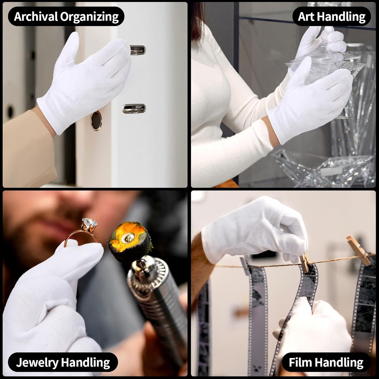 Small Touch Screen Gloves, 10 Pairs White Cotton Gloves for Art Handling, Coin Handling, Jewelry, Photography, Dry Hands Sleeping, with Pack of 40 Touchscreen Stickers