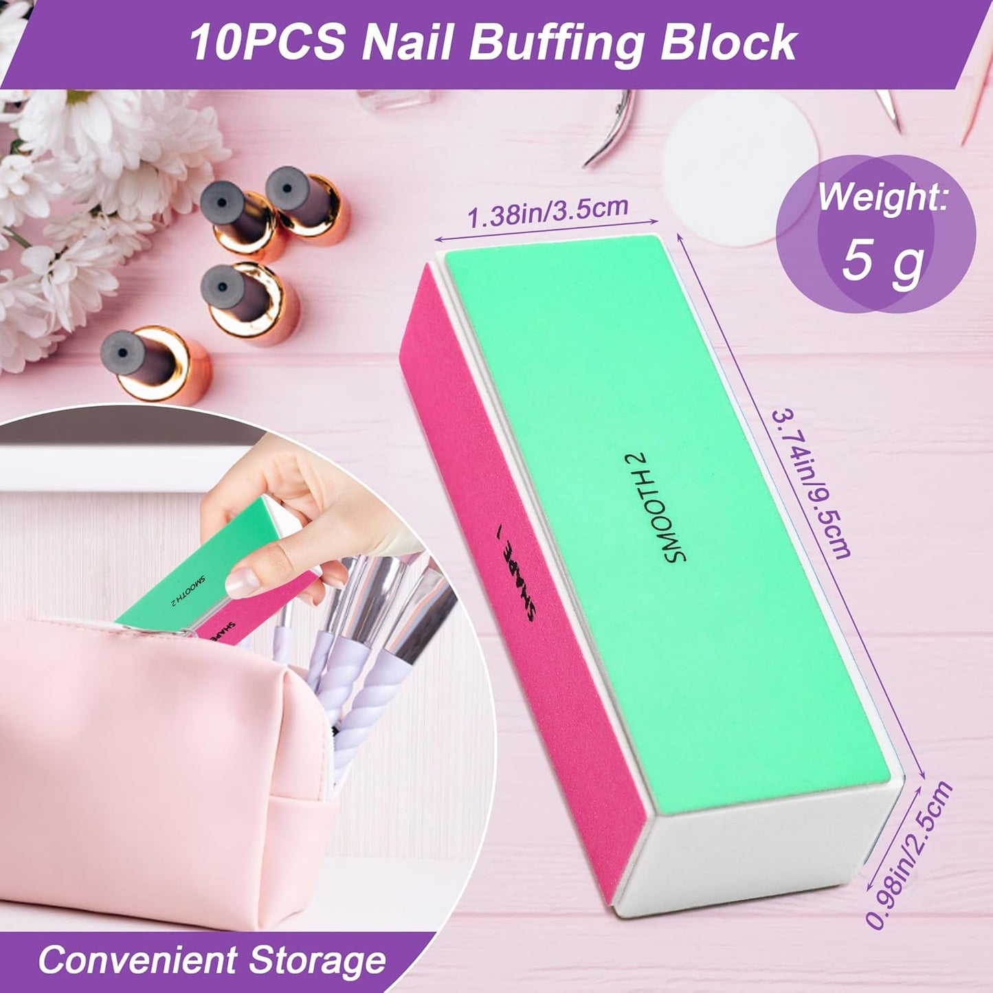 10 PCS Nail Buffing Block, 4 Way Nail Buffer Block Nail File Block -Shape & Smooth & Buff & Polish Professional Nail Files and Buffers 120/240/600/3000 Grit for Natural/Acrylic Nails Buffing Shinning