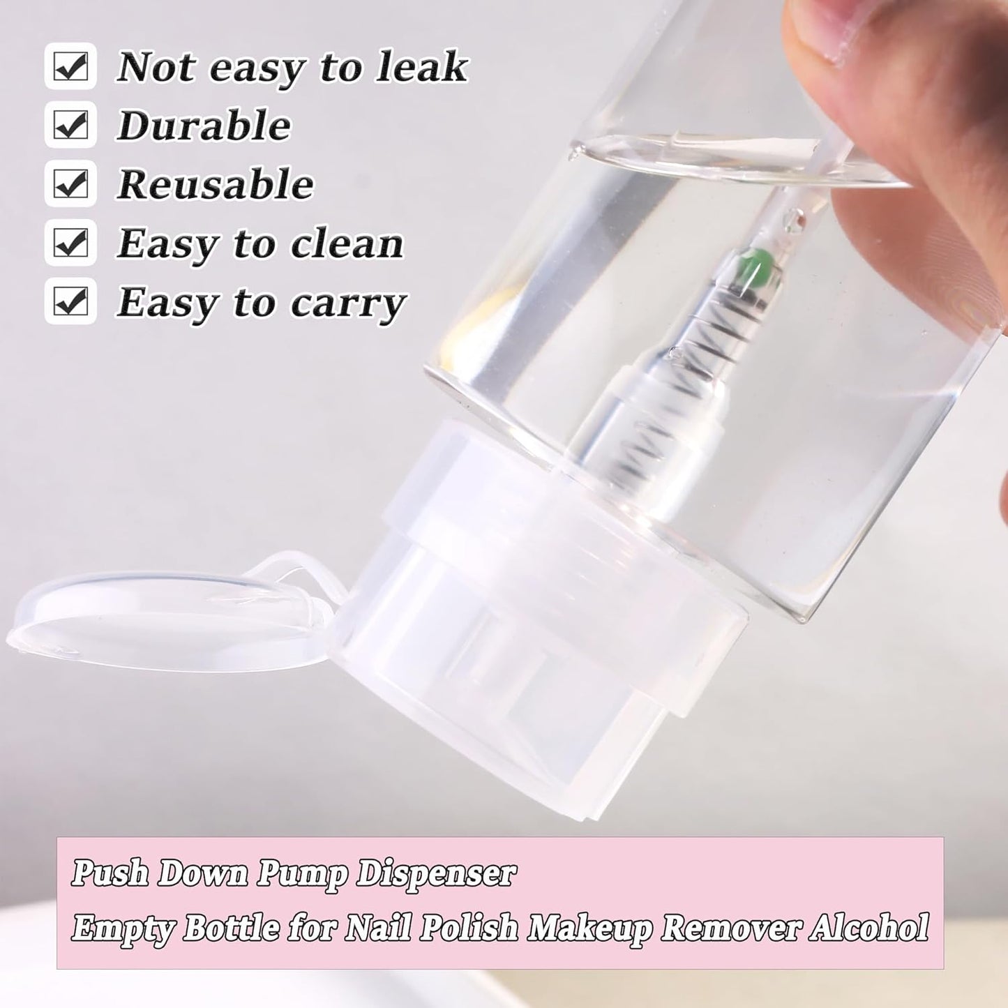Nail Polish Remover Pump Alcohol Dispenser Push Down Pump Dispenser 500Pcs Lint Free Nail Wipes Pump Bottles for Liquids Eye Makeup Remover Pump Push Down Empty Bottle 100ml