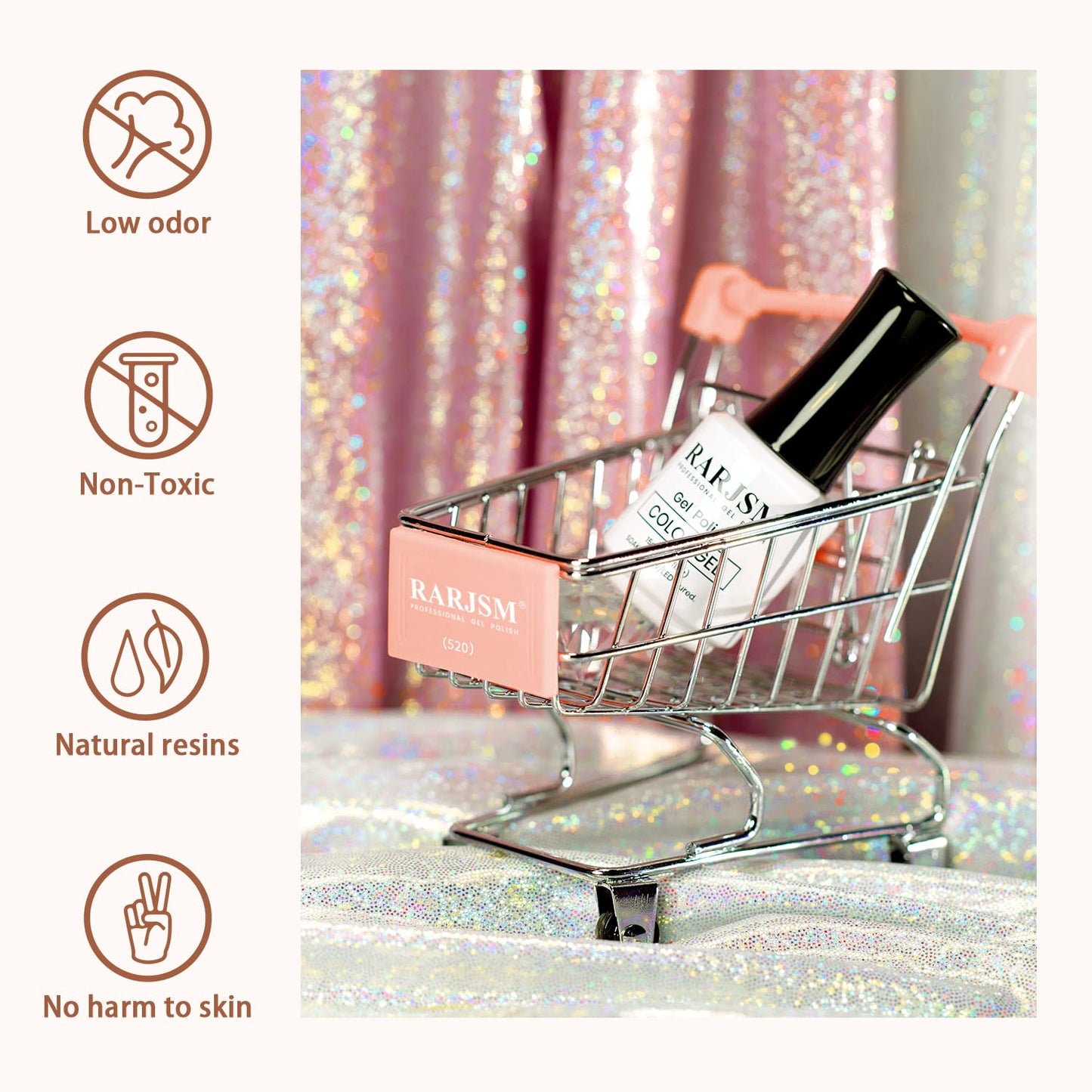 RARJSM Glitter Gel Nail Polish Rose Gold Sparkly Iridescent Rainbow Shimmer Metallic Pink Holographic Nail Gelpolish Soak off L e d U V Curing Required High Pigments for Home Manicure Nail Art 15ml