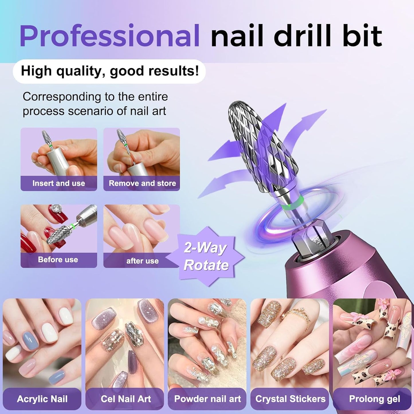 Fantexy 3/32" Carbide Nail Drill Bit - Remove Acrylic Hard Gels Quickly and Safely,Professional Cone Tungsten Drill Bits Set Nail File Acrylic for Manicure,Pedicure,Cuticle Cleaner (Coarse - C)