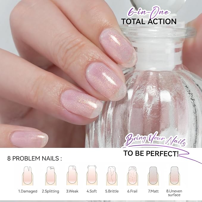 gelike ec Nail Hardener and Strengthener Polish: Glittering Pearl Ridge Filler for Peeling and Weak Nails Fast Dry Nail Growth Treatment Long Lasting Glossy for Women Home DIY