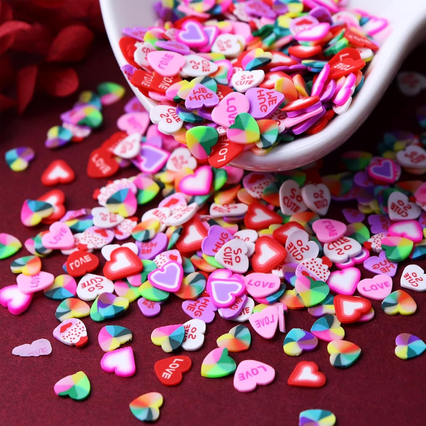 480Pcs Colorful Heart Nail Art Charms for Manicure Decoration Valentine's Day 3D Pink Red Heart Polymer Clay Nail Charms Bag-Packed Love Soft Clay Slices Nail Art Accessories Mixed Style DIY