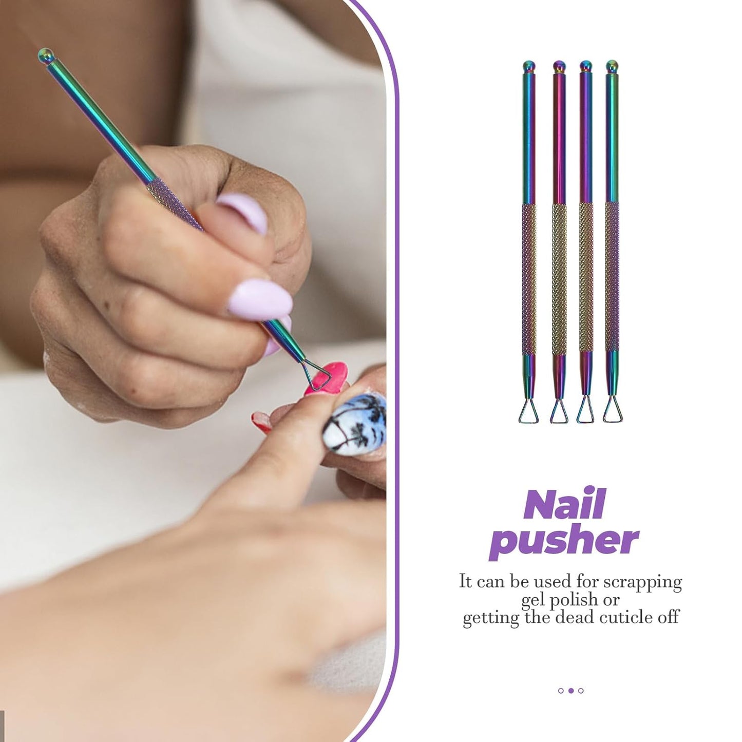 Nail Cuticle Pusher 4pcs Stainless Steel Cuticle Peeler Triangle Cuticle Scraper Gel Nail Polish Remover Trimmer Nail Care Stick Tool for Beauty