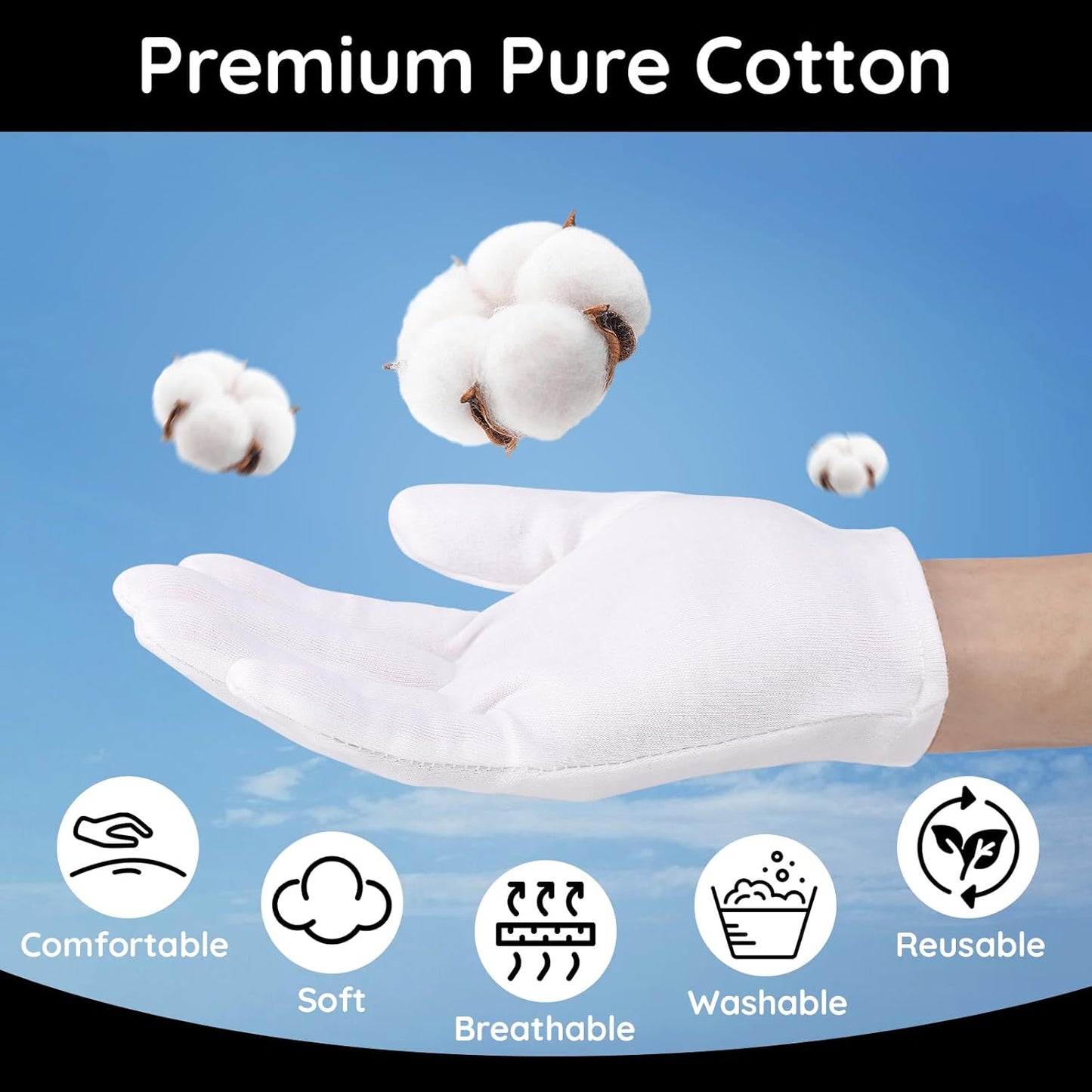 Segbeauty 12 Count Moisturizing Hand Gloves, 6 Pairs Sleeping Gloves for Dry Hands, Washable Moisturizing Gloves Overnight for Sleeping, Cotton Work Gloves Hand Lotion Gloves Overnight for Women Small