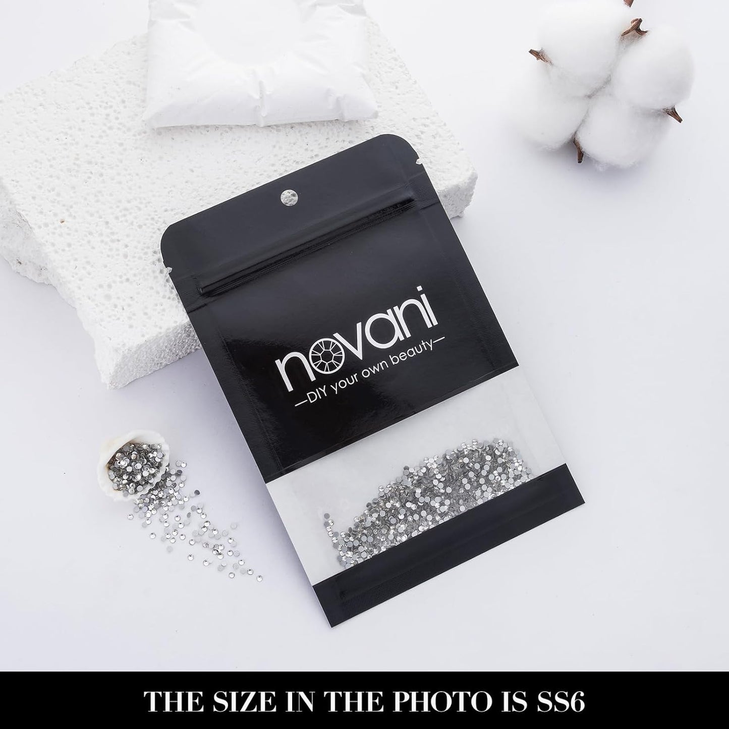 Novani 3000pcs Crystal Clear Rhinestones Flat Back Rhinestone Glass Diamonds Round Gems for Nail Art and Crafting Decorations,SS6,1.9-2.0mm