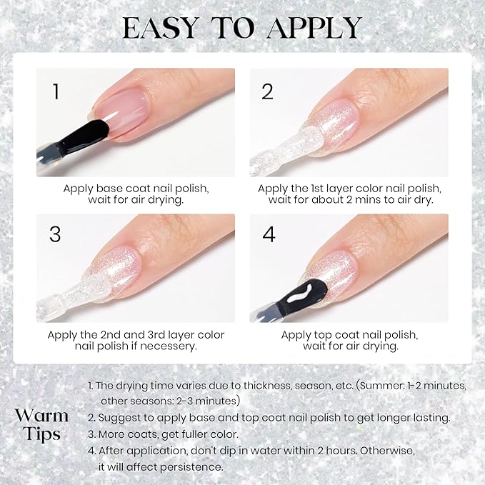MIZHSE Translucent Shimmering Nail Polish, Quick Dry Clear Glitter White Nail Polish Air Dry Fast, 15ml High Glossy Sparkly Shiny Nail Art Salon Manicure Home