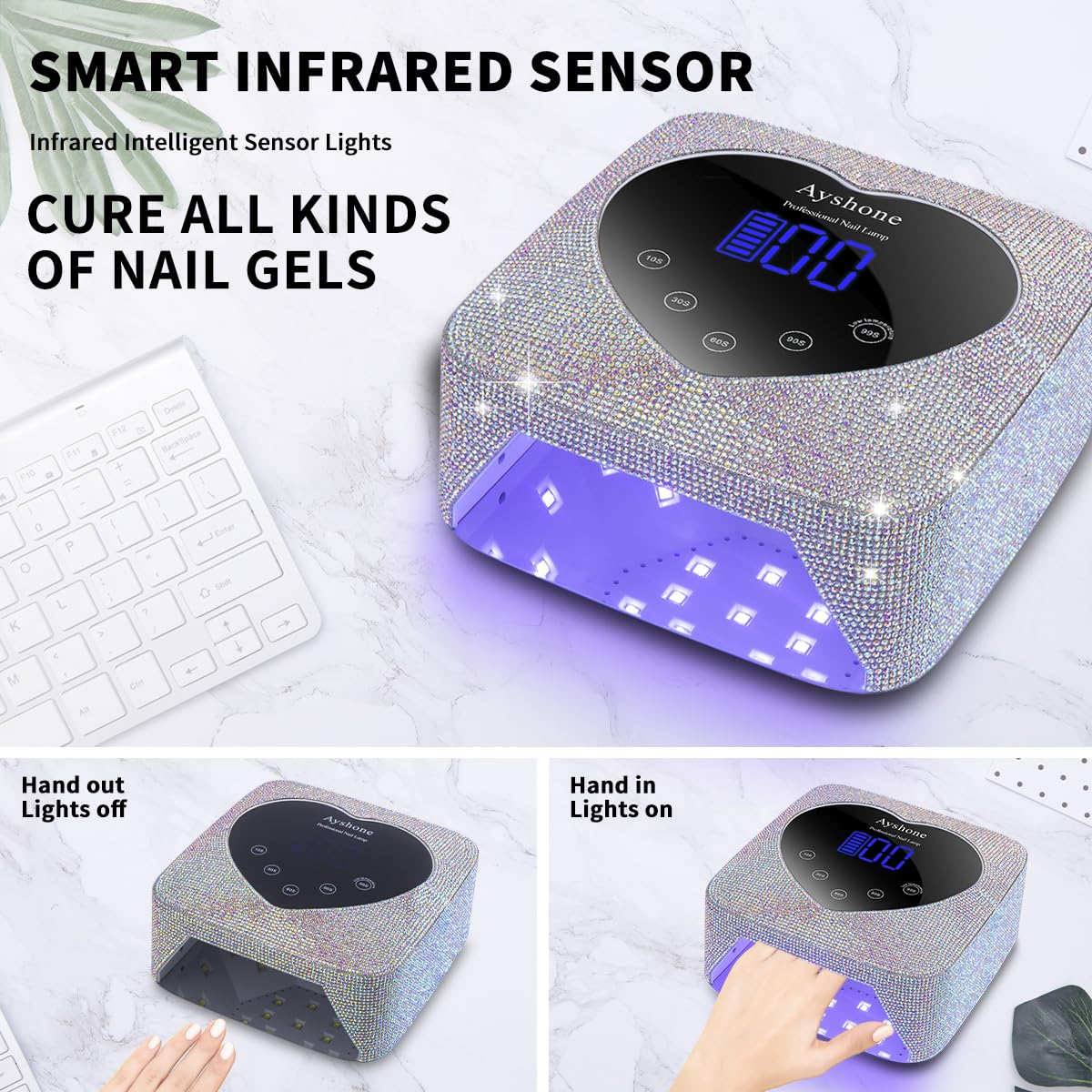 Cordless UV LED Nail Lamp,72W Rechargeable Nail Dryer Gel Polish Light with Large LCD Display,Rechargeable Nail Curing Lamp for Salon & Home (AB Diamond)