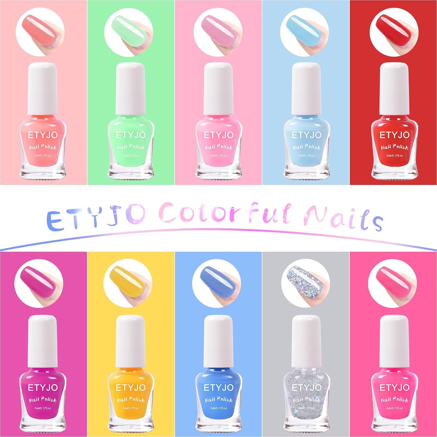 Kids Nail Polish Non-Toxic Nail Polish Set for Girls 10 rainbow Colors Water Based Peel Off Quick Dry Nail Polish Kit for Age 3+ Toddler Teen Birthday Gift