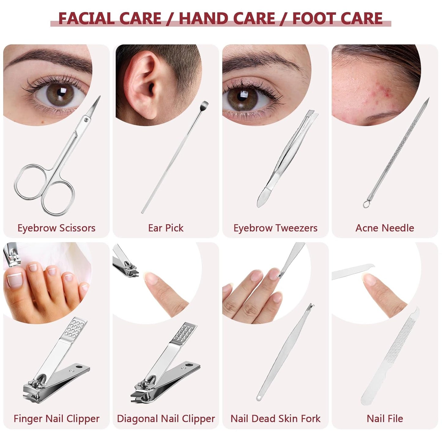 Therwen 24 Sets Manicure Set Nail Clippers 8 in 1 Stainless Steel Grooming Nail Kit Thank You Appreciation Gift Professional Pedicure Tool for Men Women Personal Care(Race Red)