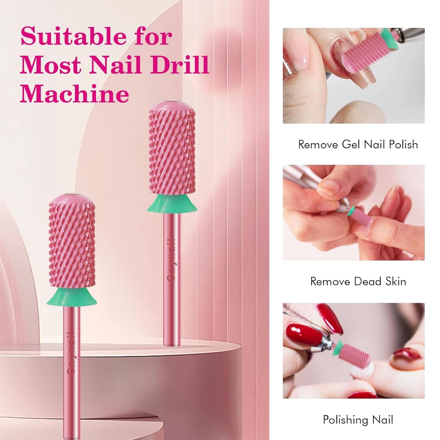 3/32" Large Barrel Smooth Round Top Tungsten Carbide Nail Drill Bit Safety for Gel & Acrylic Removal 2-Way Rotating Efile Tip Professional Salon Electric File Accessory (C Grit, Rose Red)