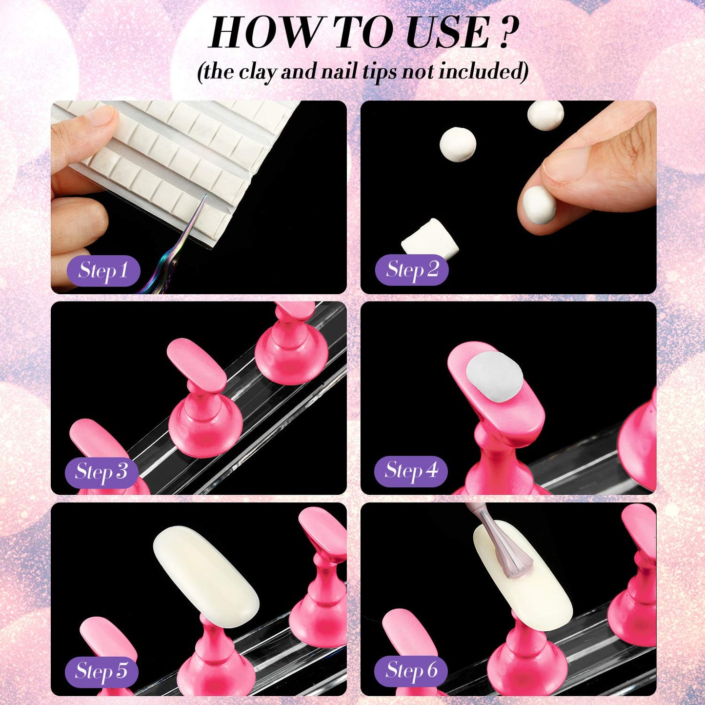 6 Sets Magnetic Nail Tip Display Holder Acrylic Display Stand Nail Tip Practice Art Training Stand for DIY Manicure Fingernail Salon(Gold, Silver, Light Pink, Black, White, Pink)