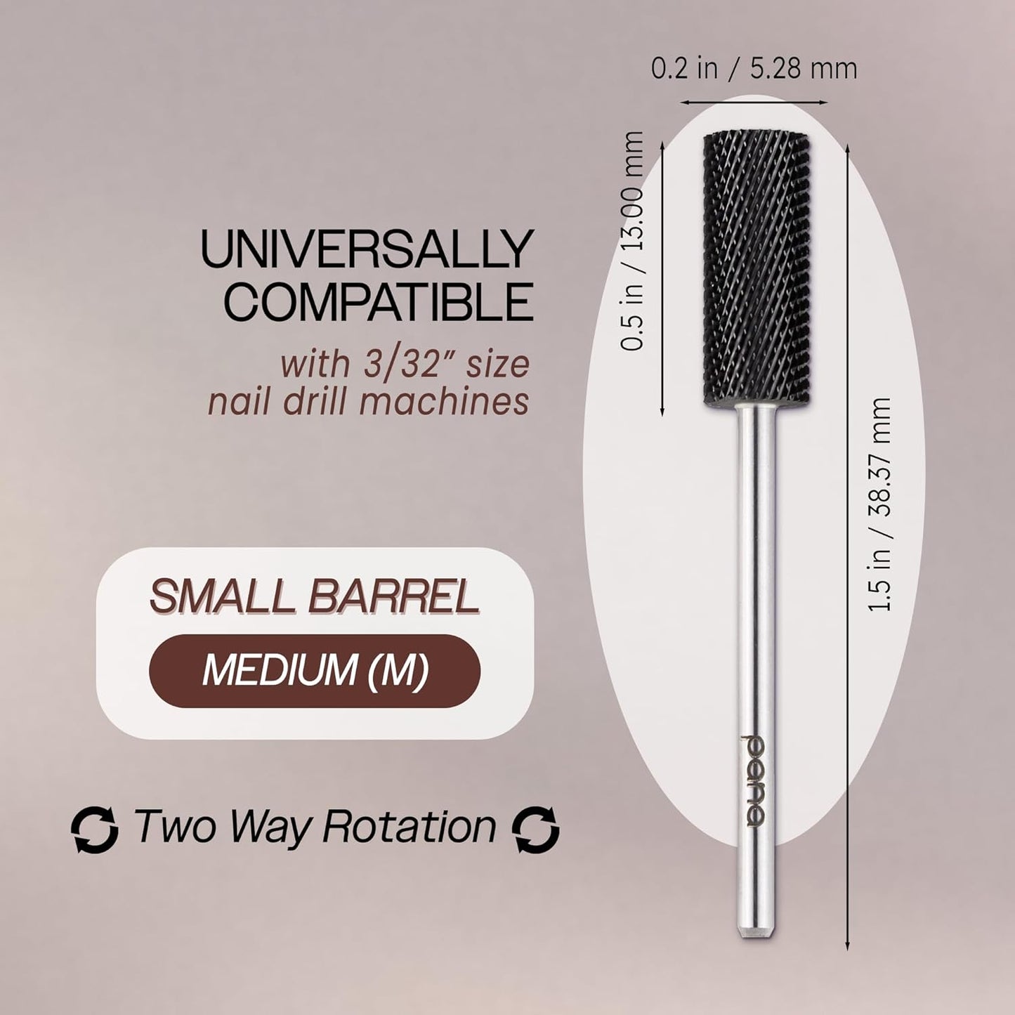 USA PANA Professional 3/32" Shank Size - Flat Top Small Barrel Carbide Bit - 5X Coarse Grit to Extra Fine Grit - Gold, Silver, DLC Black - Nail Drill Bit for Dremel Machine (Medium, DLC Black)