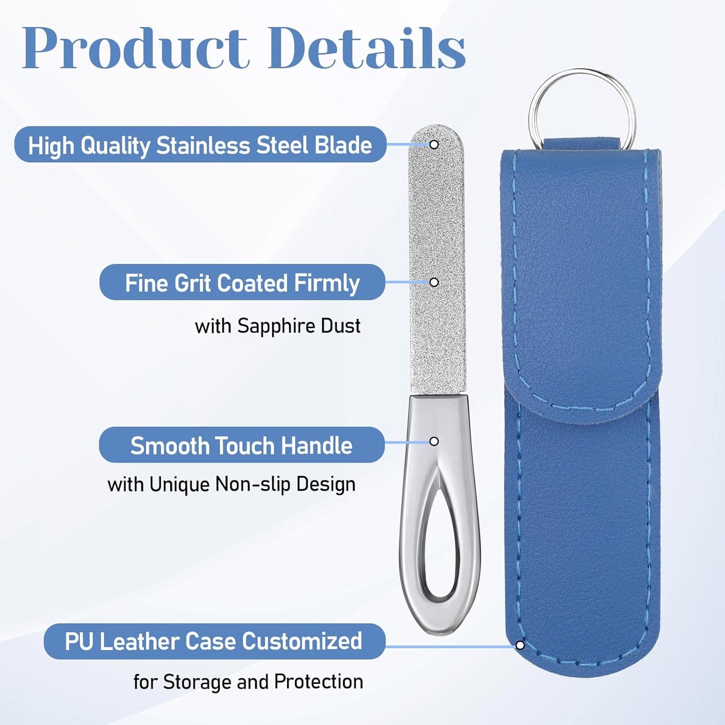 2 Pack Metal Nail File with Case, 3.6 in Travel Keychain Nail File for Natural Nails, Metal Diamond Double Sided Grit Nail Toenail Files with Leather Cases for Women Men