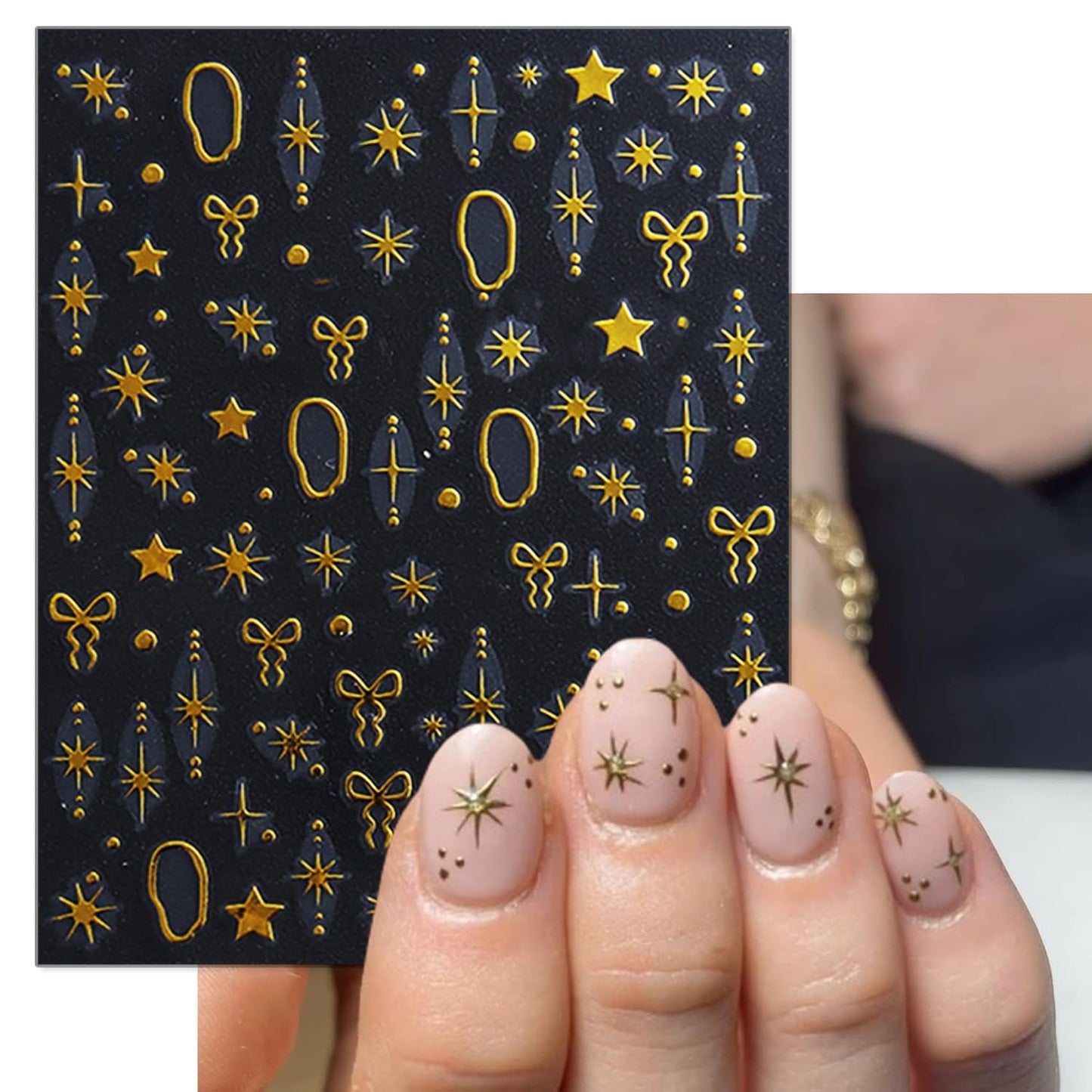 Gold Heart Nail Art Stickers - Valentines Day Star Self-Adhesive 3D Nail Decals for DIY Golden Manicure (6 Sheets)