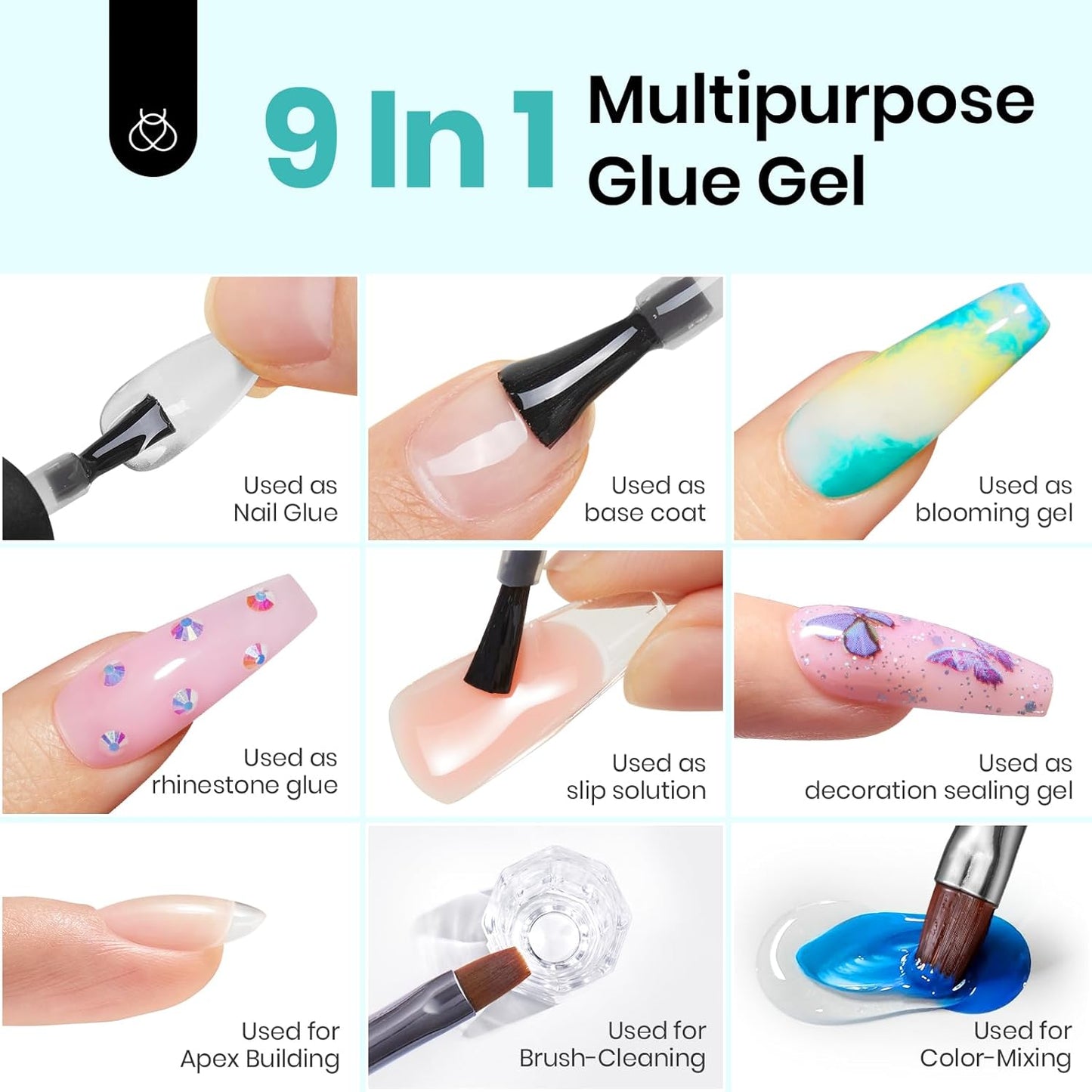 Beetles 9 in 1 Nail Glue Gel for Nail Tips and Clear Acrylic Nails Long Lasting, Curing Needed UV Extension Glue for False Nail Tips and Press on Nails, Christmas Nail Art