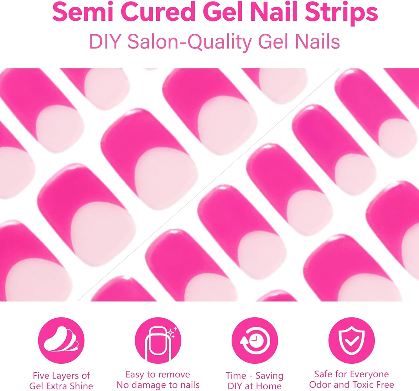 Semi Cured Gel Nail Strips-Salon Quality Semi-Cured Gel Press On Nails Stickers Quick DIY Nail Art Manicure Kits for Women at Home Works with Any UV/LED Lamps(Rose French)