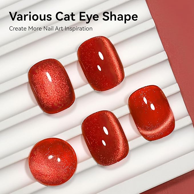 Cat Eye Gel Polish Red, Cateye Magnetic Nail Polish Glitter Holographic UV Gel Sparkle Crystal Jelly Color Bright Red For Nail Salon DIY At Home